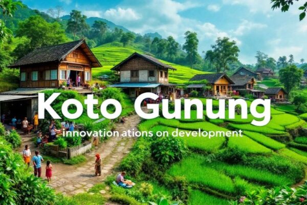 Desa Koto Gunung dengan pemandangan hijau dan rumah tradisional.