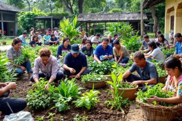 Komunitas Koto Gunung beraktivitas di ladang pertanian.