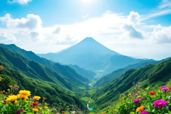 Pemandangan indah Gunung Contoh dengan langit biru.