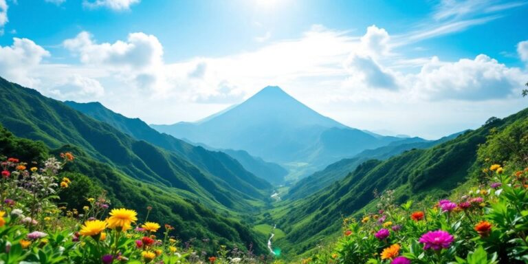 Pemandangan indah Gunung Contoh dengan langit biru.